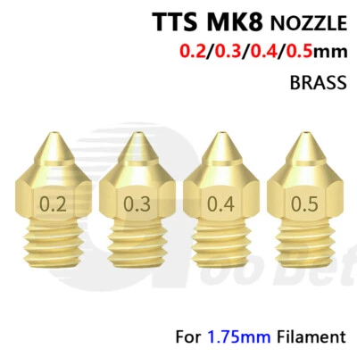 TTS MK8 Brass Extruder Nozzle 0.2/0.3/0.4/0.5mm M6 3D Printer CR-10 Anet 1.75mm - Image 1 of 4