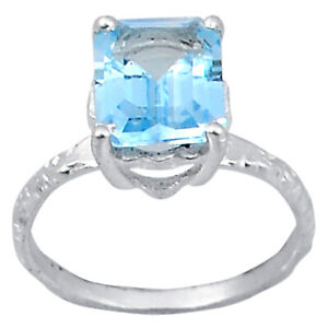 Natural Blue Topaz Faceted Octagon Cut 10x8 mm Gemstone Brass Ring Jewelry#225