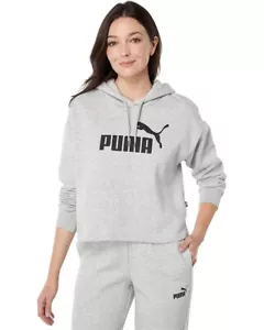 New Women Puma Essential Cropped Logo Fleece Hoodie Pullover Sweatshirt Top sz L - Picture 1 of 12