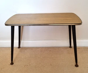 Vintage MCM Side Coffee Table Melamine Wood Effect 60s Dansette Legs 40x60cm - Picture 1 of 13