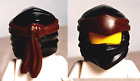 Neuf LEGO noir tête ninja enveloppant foulard marron bandeau attaché dans le dos trou oculaire bouche