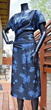 vintage 40's rayon dress draped waist black blue flowers rare XL from Berlin