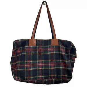 Borsa per weekend vintage in tela cotone finiture in pelle a quadretti made in USA - Foto 1 di 11