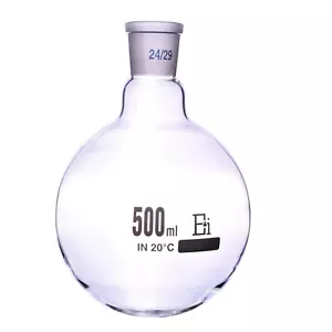 ROUND BOTTOM FLASK GLASCO 24/29 Neck 500ML - BOROSILICATE 3.3 GLASS FLASK - Picture 1 of 4
