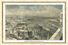 OLD BIRDS EYE VIEW MAP OF MANCHESTER 1876 -   30" x 20" PHOTOGRAPHIC PRINT