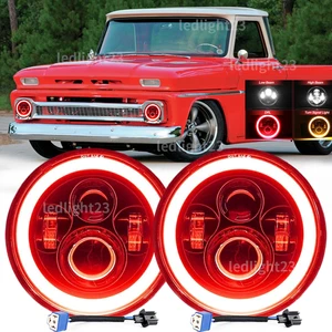 Pair 7" Round LED Headlights Hi/Lo Beam Fit Chevy C10 1965 1966 1967 1968 1969 - Picture 1 of 14