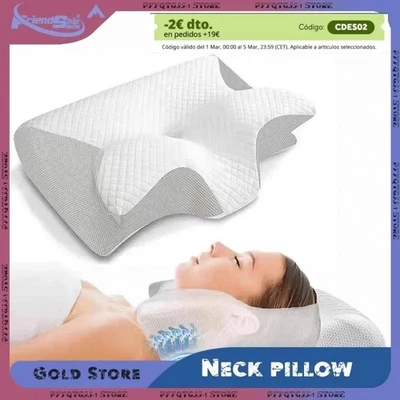 Almohadas de contorno ergonómico cervical para el cuello alivio del dolor de cuello almohada de espuma viscoelástica para cama Foto 1 de 4