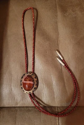 Corbata vintage Bolo piedra cobre cuero cordón puntas bala hecha EE. UU. vaquero del suroeste Foto 1 de 4