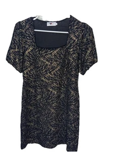 TEMT Black With Gold Glitter Dress Size XL - Square Neck A- Line Free Post - Picture 1 of 9