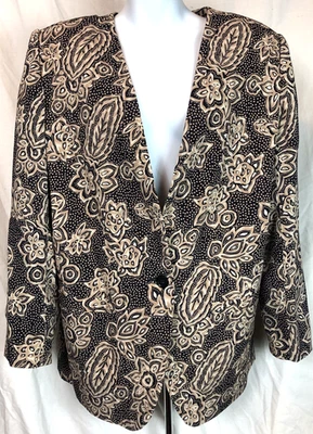 Винтажный Alfred Dunner шелковистый блейзер куртка 14 желтовато-коричневый/темно-синий Geo карманы карьера офис богемное - Изображение 1 из 4