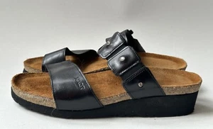 Naot Ashley Women’s Black Leather Wedge Cork Slide Sandals Size 39/US 8-8.5 -W15 - Picture 1 of 10