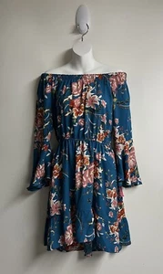 Xhilaration Off The Shoulder Dress Floral  Bell Sleeves Pockets Sz S - Picture 1 of 10