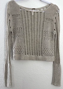 Free People Pullover Damen Gr. XS löchrig offen Strick U-Ausschnitt Leinenmischung Boho - Bild 1 von 10