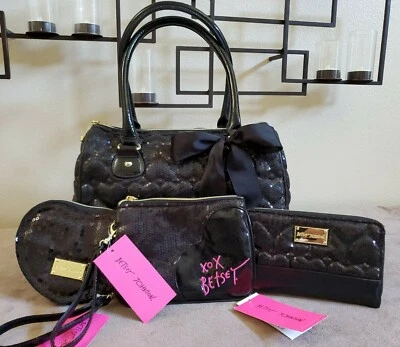 Lote Betsey Johnson (1) Bolso de Mano Prewed Lentejuelas Negras y (3) Accesorios Nuevos con Etiquetas  Foto 1 de 4
