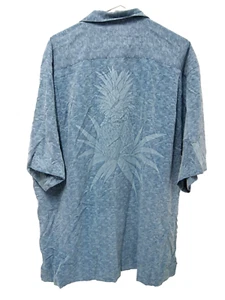 Camicia uomo Tommy Bahama M motivo ananas hawaiano blu acqua 100% seta campeggio - Foto 1 di 4