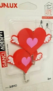 2 Cuori con Ali - 2 Ganci da parete Adesivo 8cm pmax 2,0kg - Sunlux Home - Nuovo - Imagen 1 de 2