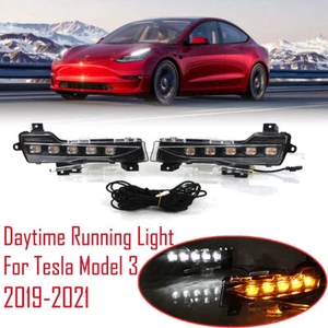 LED DRL Turn Indicator Signal Daytime Running Fog lights Fit For Tesla Model 3 - Picture 1 of 7