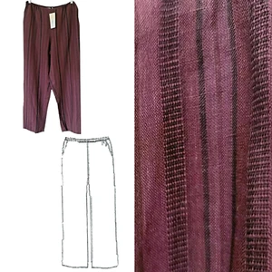 KLEEN L Wine Black Striped Linen Pull On Sierra Pants with Pockets NWT - Picture 1 of 6