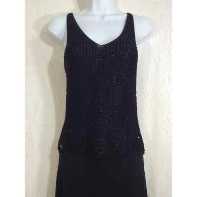 Camiseta sin mangas para mujer Anne Klein negra con cuentas, talla X-pequeña Foto 1 de 4