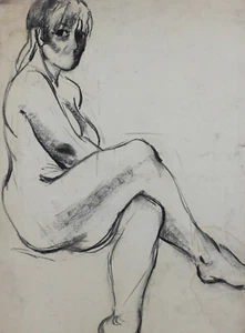 Vintage original charcoal drawing woman figure nude - Picture 1 of 12