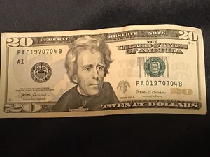 PA01970704 20 dollar 4th of July 1970 fancy serial number bill. - Picture 1 of 5