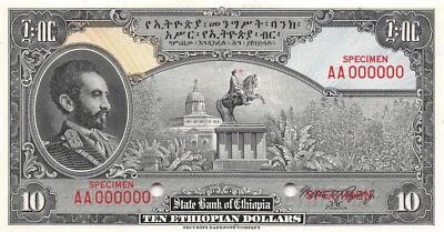 Ethiopia  $10  ND. 1945  P 14s  Specimen  Series  AA  Uncirculated Banknote - Image 1 of 2
