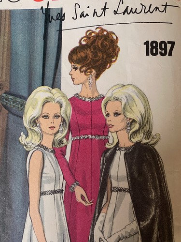 SAINT LAURENT (YSL) Modello di abito originale Vogue Paris 1897 YSL FF non tagliato 12 B34 Yves Saint Laurent