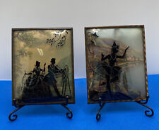 Set of 2 Vintage Reverse Bubble Glass Framed Silhouette Prints