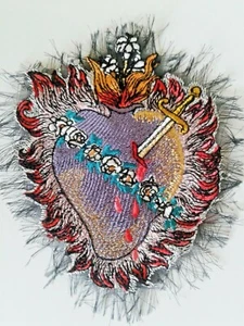Sacred Heart Milagro Big Handmade Embroidered Patch - Picture 1 of 5