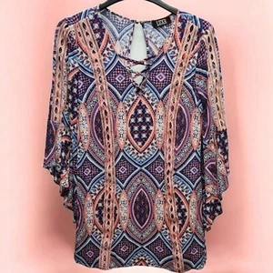 Luxe Boho Tunika Top Damen klein bunt Schlüsselloch Glockenärmel gefüttert Boho-Chic - Bild 1 von 13