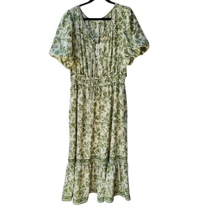 Nuevo Vestido Max Studio Verde Floral Cintura Ajustada Nivel Largo 2X Mangas Abullonadas Forrado - Imagen 1 de 4