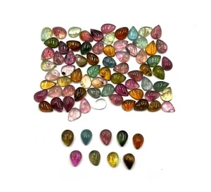 Natural Multi Tourmaline Pear Cabochon Loose Gemstone Lot 15 Pcs 5*7 MM 10 CT - Picture 1 of 5