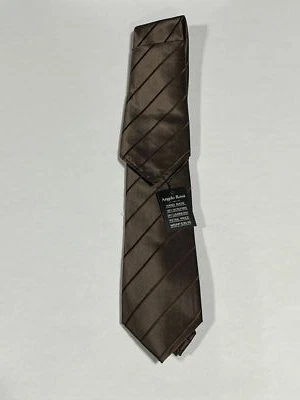 Corbata para Hombres Angelo Rossi Marrón Patrón Rayas con Cuadrado de Bolsillo a Juego NUEVA Foto 1 de 3