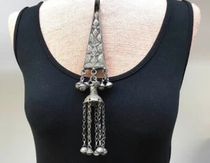 Antique Traditional Silver Scarf Pendant Necklace Jewelry 8" MADE IN AFGHANISTAN - Picture 1 of 3