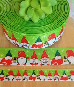3/8, 5/8, 7/8 & 1.5" (1 YD) Christmas Gnome Grosgrain Ribbon Santa Gnomes - Picture 1 of 1