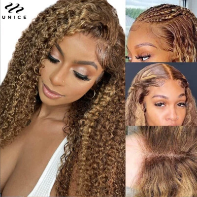 Peluca Mongolia Ombre Resaltada Rubia Rizada 13x4 Encaje Frontal Cabello Humano Pre Arrancada Foto 1 de 4