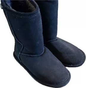 Bearpaw Boots Evangeline Unisex Yth Sz 2 Cow Suede Wool Lined Snow Boots Black - Picture 1 of 7