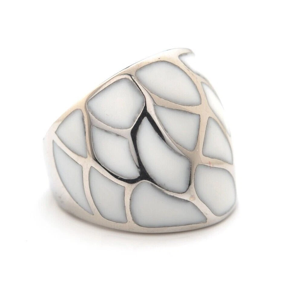316L Stainless Steel White Enamel Cigar Band Mosaic Scales Ring - Image 1 of 1