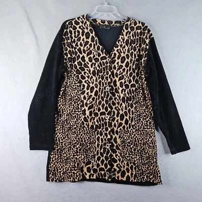 Кардиган женский Carole Little большой черный леопардовый принт велюр эластичный мягкий уютный - Изображение 1 из 4