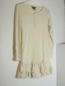 Ralph Lauren Cream Ribbed Ruffle Mini Dress Kids Sz 16/womens XS Pony Logo - Picture 1 of 7