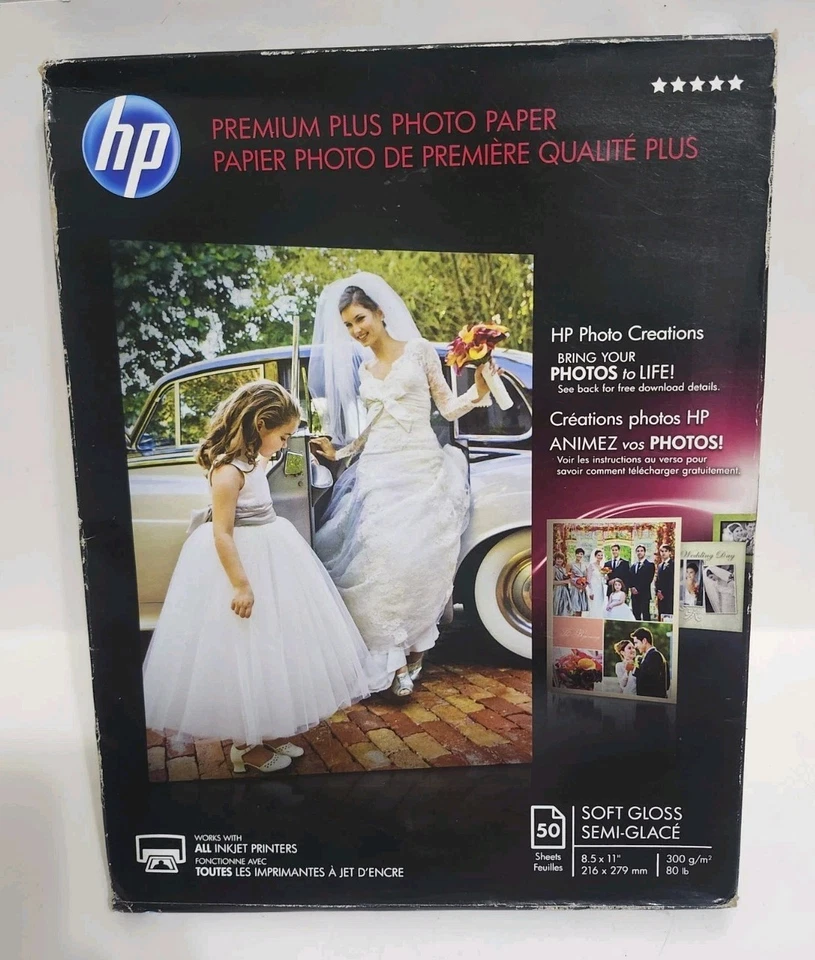 HP Premier Plus Inkjet Print Photo Paper 8 1/2" x 11" Soft Gloss 1/Pack White - Image 1 of 2