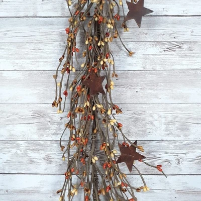 Fall Pip Berry Garland Rusty Star Pumpkin Spice 40 in Rustic Primitive Berries - Image 1 of 2