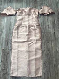 WARHOUSE Bardot MIDI Dress Side Split Prom Wedding BNWT SIZE 10 Nude/pink - Picture 1 of 16