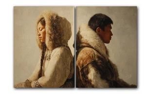 Inuit Paar Kunstdruck, Artic Region Kulturerbe, 2 Set Poster, ungerahmt - Bild 1 von 5