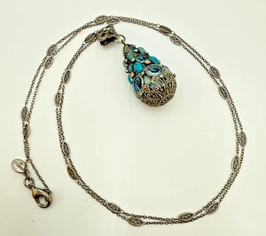 SORRELLI Halskette blau Kristall Träne silberfarben filigran Anhänger lang - Bild 1 von 14