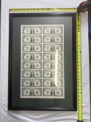 Uncut Sheet of  16 1981 $1 Bills, St. Louis, MO. With Heavy, Pro, Frame & Glass! - Image 1 of 4