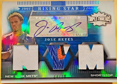 2007 Triple Threads Jose Reyes 4 clr Patch Jersey Autograph 04/10 POOR CONDITION - Image 1 of 4