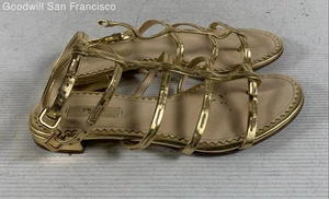Prada Italy Gold Open Toe Adjustable Strap Classic Strappy Womens Sandals 36.5 - Picture 1 of 6