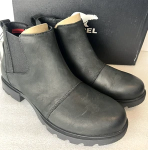 Neu Sorel Emelie III CHELSEA wasserdichte Leder-Stiefeletten schwarz Größe 7,5 - Bild 1 von 9