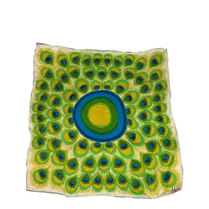 Vera Neumann Vintage 1960s Peacock Feather Silk Scarf - Picture 1 of 5